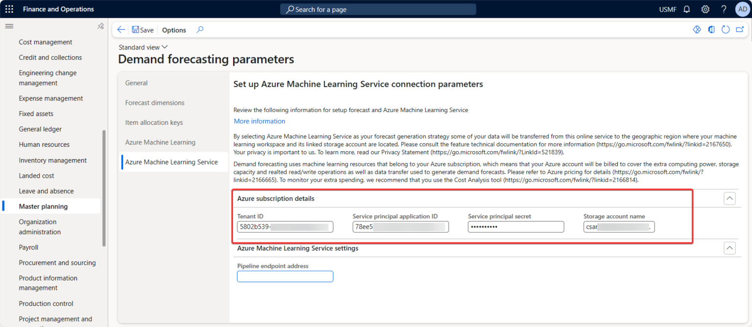 Set up Azure Machine Learning Service for Dynamics 365 Supply Chain ...